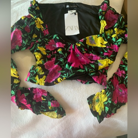 Zara Floral Off The Shoulder Fitted Wired Mesh Top Womens Sz M NWT - Picture 4 of 11